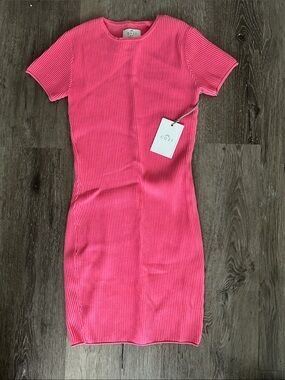 COZI Pink Ribbed Short Sleeve Dress